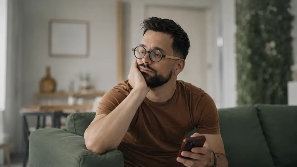 Homem com preocupacao mental e excesso de pensamento